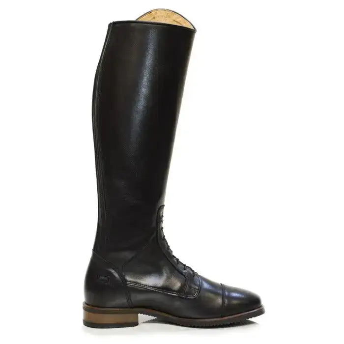 Black leather graceland long riding field boots from bareback footwear with glossy finish and lace-up design