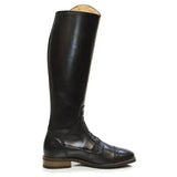 Black leather graceland long riding field boots from bareback footwear with glossy finish and lace-up design