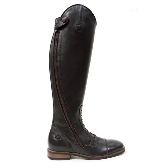 Black leather bareback footwear graceland long riding field boots with side zipper and front laces in brown