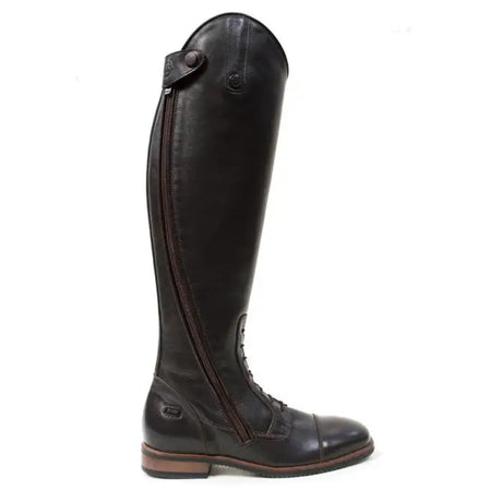 Black leather bareback footwear graceland long riding field boots with side zipper and front laces in brown
