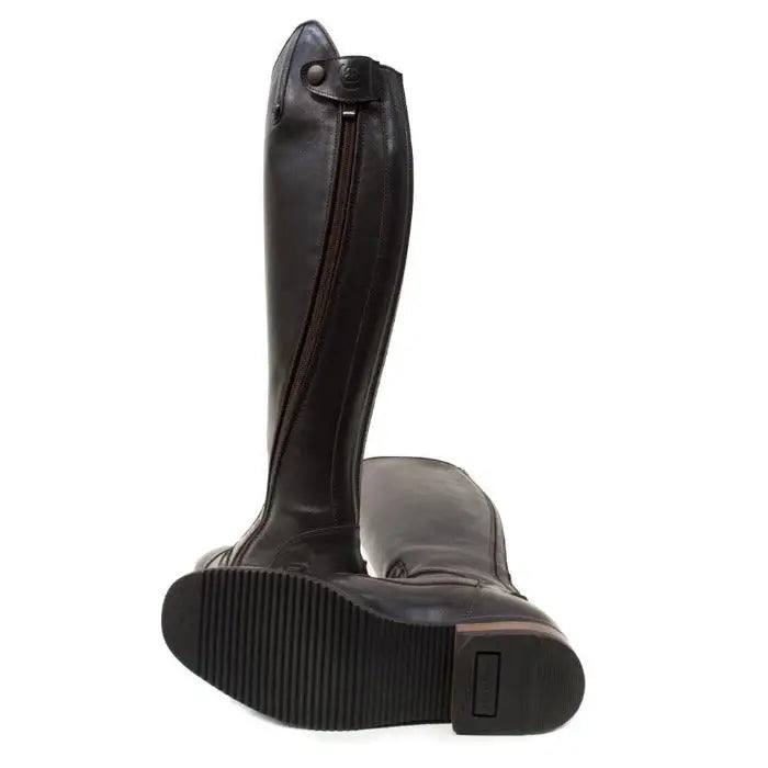 Black leather bareback footwear graceland long riding field boots with zipper and button closure in brown