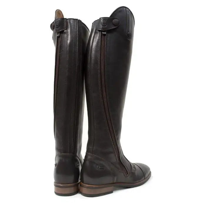 Dark brown leather graceland long riding field boots by bareback footwear with zipper closure and reinforced stitching