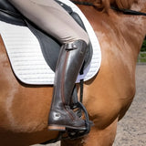 Dark brown leather graceland long riding field boots by bareback footwear with zipper and metal buckle detail