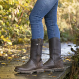 Dark brown leather hudson mid boots with zipper buckle detail featuring sheep wool insole and wil-tex membrane