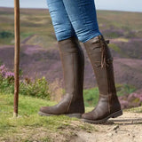 Brown leather hudson storm waterproof boots chocolate with zipper and buckle detail from bareback footwear hudson