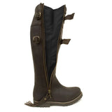 Dark brown leather hudson storm waterproof boots chocolate with side zipper and adjustable buckles by bareback footwear hudson