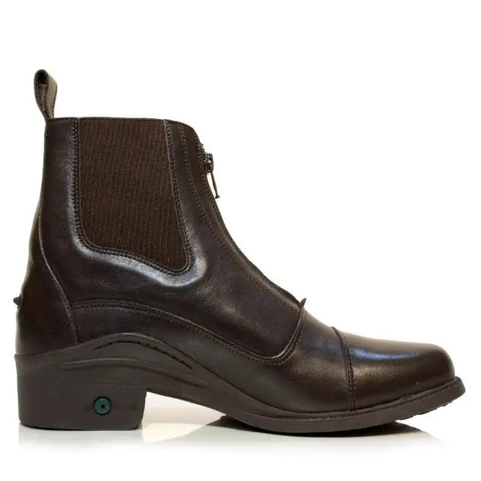 Dark brown leather idaho jodhpur boots with zipper and elastic side panel from bareback footwear idaho brown jodhpur boots