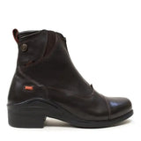 Dark brown leather bareback footwear idaho storm waterproof jodhpur riding boot with low block heel and orange accents