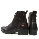 Dark brown leather Bareback Footwear Idaho storm waterproof jodhpur riding boots with block heel and orange accents