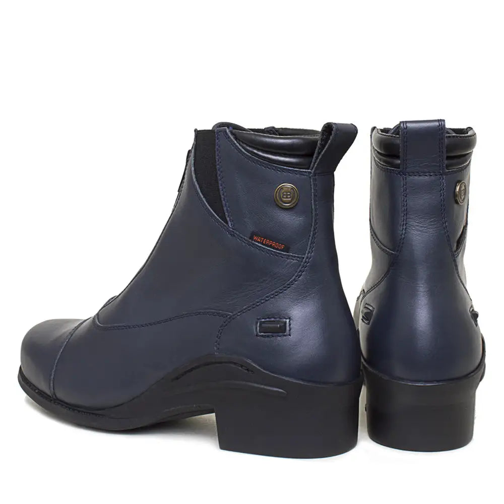 Dark blue idaho storm waterproof leather riding boots by bareback footwear with low block heel and reinforced stitching