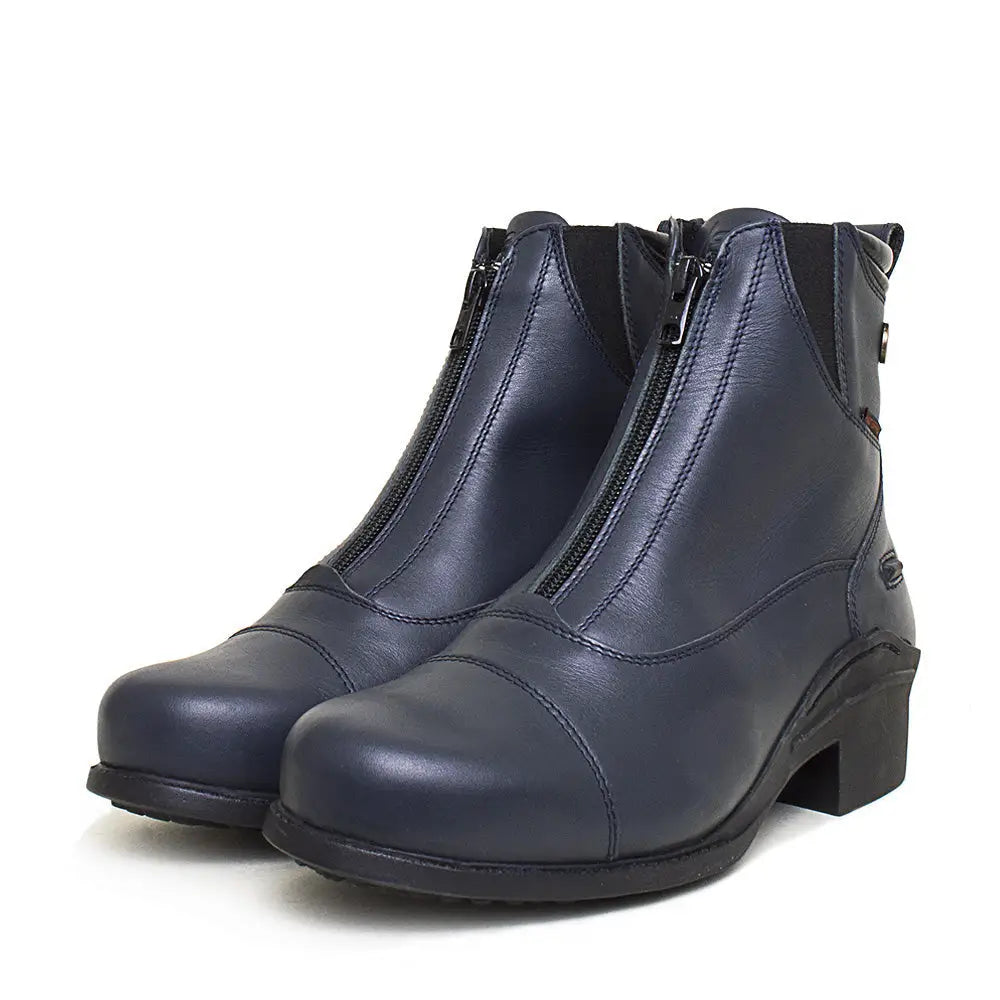 Dark blue leather bareback footwear idaho storm waterproof jodhpur riding boots with low block heel and side zippers