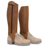 Brown leather bareback footwear kentucky half-chaps with black zipper and metal buttons for short riding boots