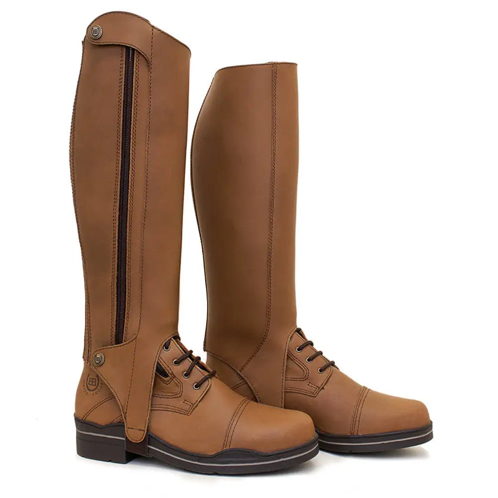 Tan leather bareback footwear kentucky half-chaps with black zipper and metal buttons perfect as short riding boots