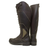 Dark brown leather bareback footwear kentucky long riding boots with white stitching and reinforced heel in chocolate