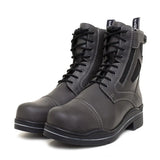 Dark gray leather lace-up bareback footwear kentucky storm waterproof ankle boots with black laces and side zipper