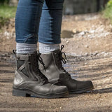 Dark gray leather bareback footwear kentucky storm waterproof ankle boots with black laces and reinforced toe cap