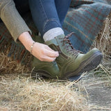 Olive green leather bareback footwear kentucky storm waterproof jodhpur boots with dark brown laces and rugged sole