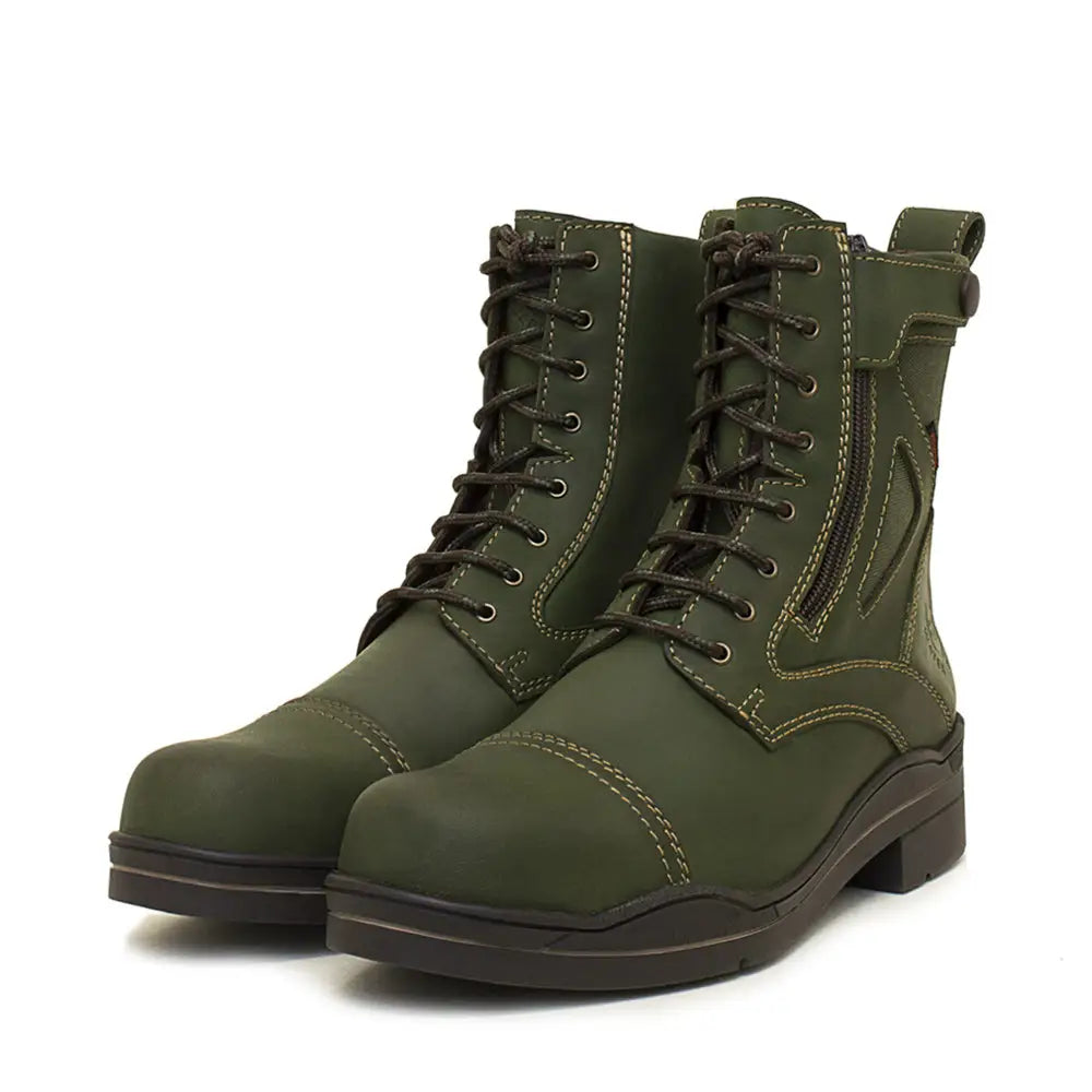 Olive green leather bareback footwear kentucky storm waterproof jodhpur boots with dark brown laces and side zipper