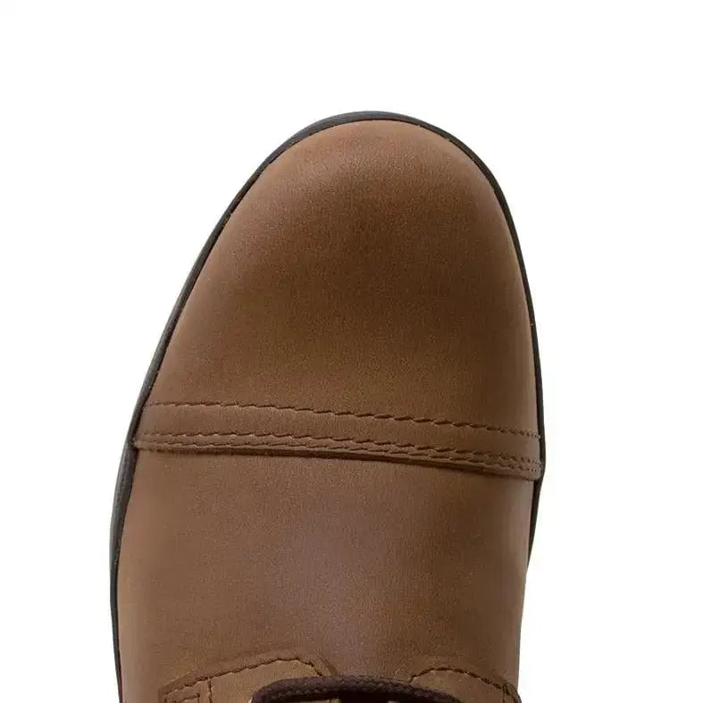Brown suede bareback footwear kentucky storm waterproof jodhpur boots with rounded toe and dark brown stitching in mocha