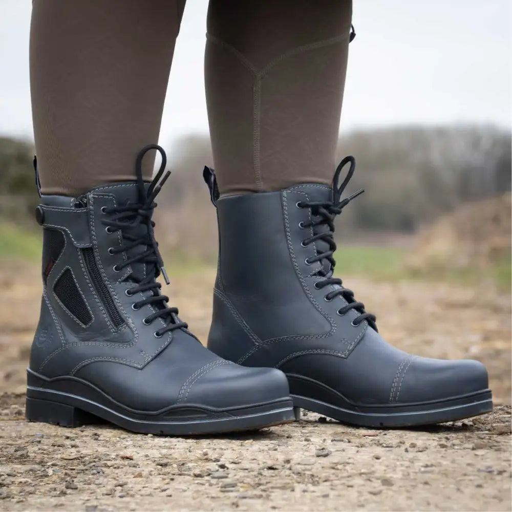 Dark gray leather kentucky storm waterproof jodhpur boots with black laces and reinforced toe cap from bareback footwear kentucky