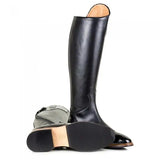 Black leather bareback footwear milan long dress riding boot with glossy finish and reinforced toe cap