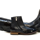 Black patent leather ankle boots with crocodile embossing and zipper closure from bareback footwear milan riding boots blue