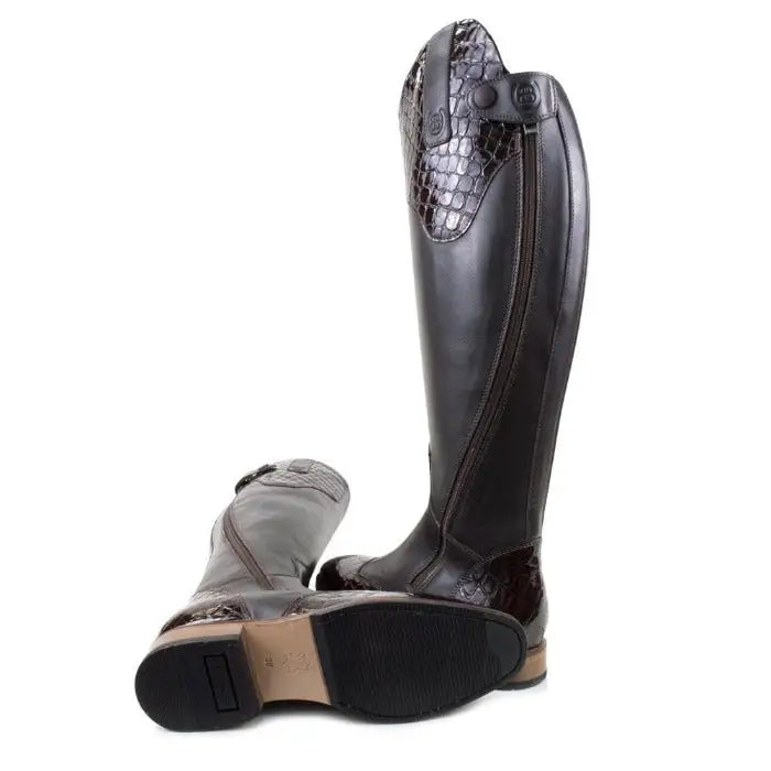 Bareback footwear milan brown riding boots with glossy leather and snake skin accents on the upper shaft