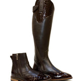 Bareback footwear milan long dress riding boots brown with dark brown leather and glossy crocodile embossed accents