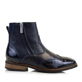 Bareback footwear monroe blue short boot in dark blue croc-embossed leather with silver zipper and crocodile detailing vibram sole