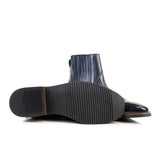 Bareback footwear monroe blue short boot in dark blue patent leather with glossy finish and visible stitching details