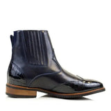 Bareback footwear monroe blue short boot in dark blue patent leather with crocodile detailing vibram sole