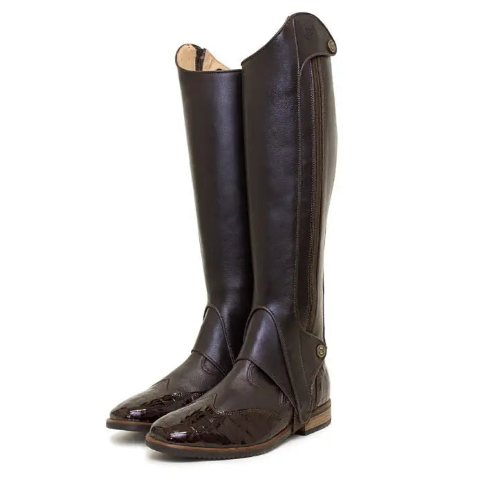 Bareback footwear monroe brown short boot with dark brown leather, glossy toe cap, and side zipper detail