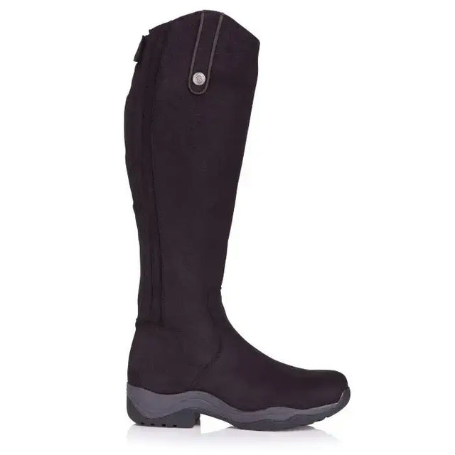Black suede montana riding boots from bareback footwear with silver button detail and dark grey rubber sole