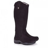 Bareback footwear montana black suede riding boots with silver button closure and dark gray rubber sole