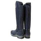Navy blue suede montana riding boots with white stitching wide calf footwear and sheepskin insole black rubber soles