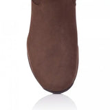 Brown suede ankle boot with rounded toe and stitched detailing from bareback footwear montana riding boots collection
