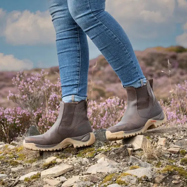 Dark gray suede chelsea boots with rugged sole and stitching details from bareback footwear ottawa storm waterproof line