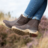 Brown suede bareback footwear ottawa chelsea boots with tan rubber sole and red logo detail otawa storm waterproof
