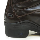 Dark brown leather phoenix long riding boot with black rubber sole featuring air system vent by bareback footwear phoenix