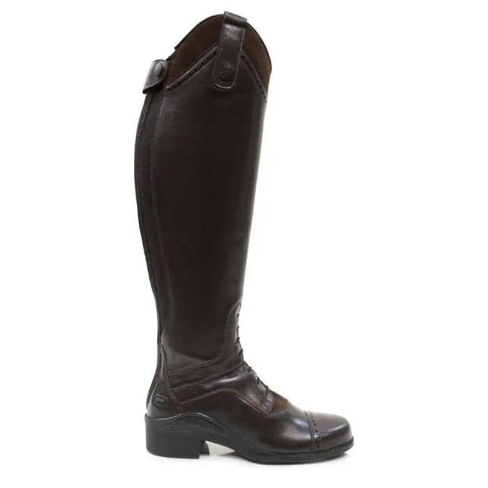 Dark brown leather phoenix long riding boot from bareback footwear phoenix with sleek polished finish and cap toe design