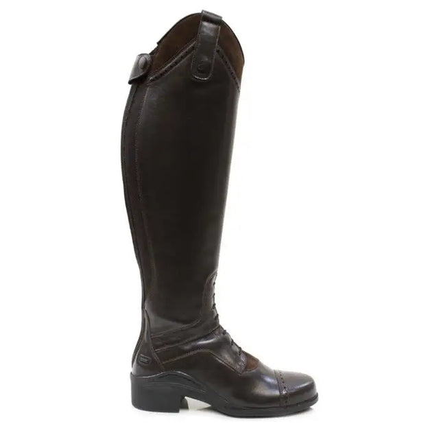 Dark brown leather phoenix long riding boot from bareback footwear phoenix with sleek polished finish and cap toe design