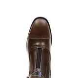 Brown leather bareback footwear piaffe long riding boots with zipper closure and stitched detailing in multiple sizes