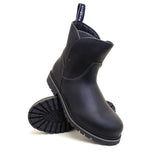 Black leather bareback footwear quebec waterproof ankle boots with sturdy rubber sole and back pull tab