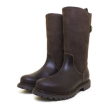 Dark brown leather bareback footwear quebec waterproof boots with rugged textured upper and light stitching seams