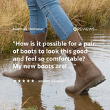 Brown leather ankle boots with buckle strap and rugged sole from bareback footwear quebec waterproof boots line