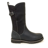 Black leather bareback footwear quebec waterproof boots in navy with silver buckle and reinforced stitching uk 3 & 4 only