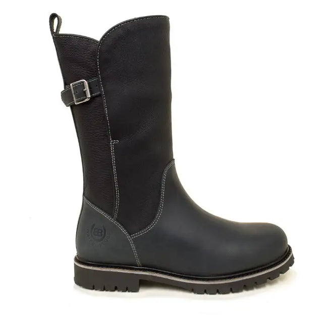 Black leather bareback footwear quebec waterproof boots in navy with silver buckle and reinforced stitching uk 3 & 4 only