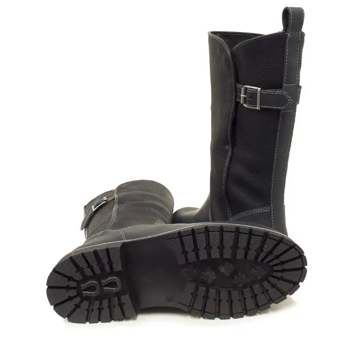 Black leather ankle boots with silver buckles and rugged soles from bareback footwear quebec waterproof boots navy