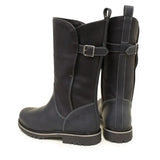 Bareback footwear quebec waterproof boots navy in black leather with silver buckles and white stitching uk 3 and 4 only