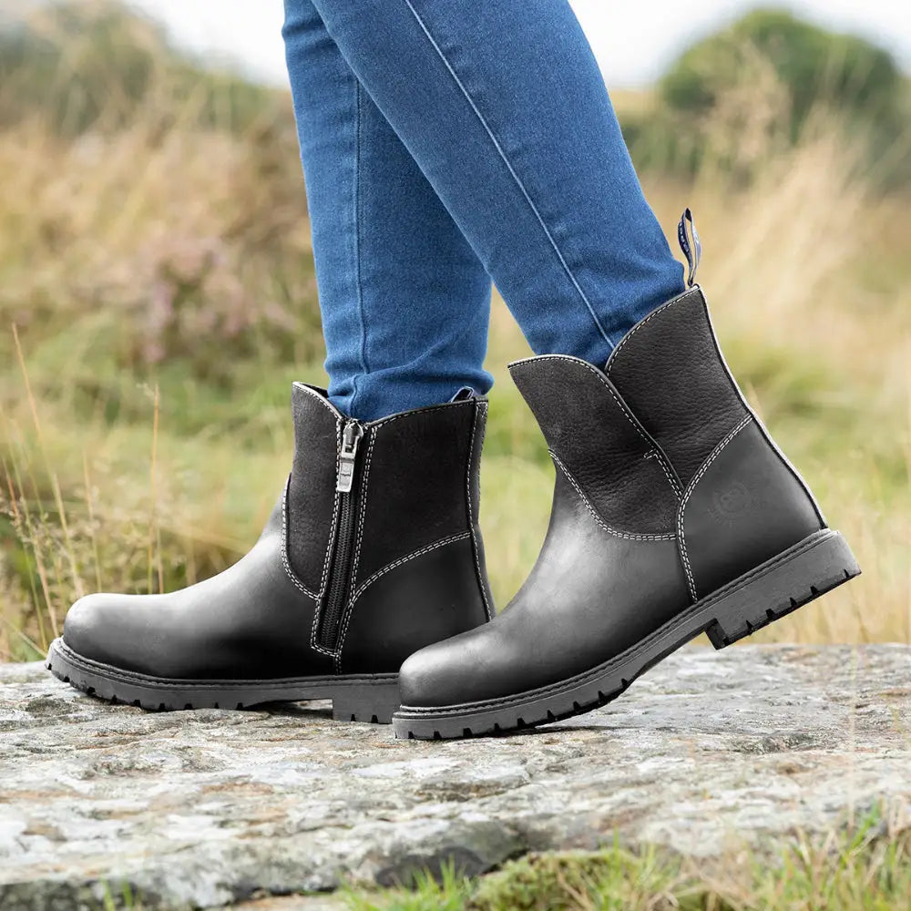 Bareback footwear quebec waterproof zip black leather ankle boots with side zipper and memory foam comfort